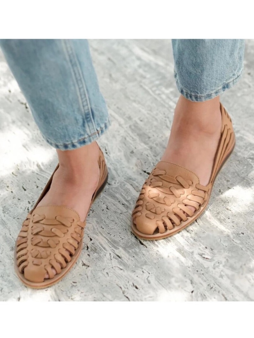 Nisolo Tan Woven Leather Sandal Flats
